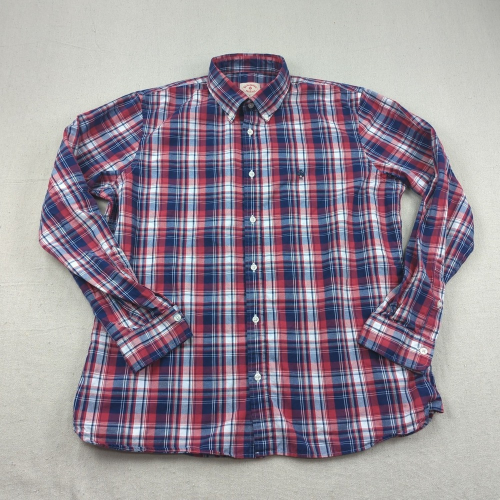 Brooks Brothers Shirt Mens Extra Large Plaid Red Fleece‎ Oxford